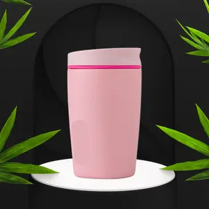 Smooth Sip Slider Insulated Stainless Steel Coffee Tumbler, Reusable Water Bottles Coffee Cup, Hot Coffee Travel Mug, BPA Free 12 oz, Pink (Pucker Up)