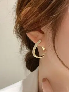 1 Pair Metal Rhinestone Geometric Arc Earrings, Unique Women's Daily Jewelry Studs, Fashionable Accessories for Everyday Wear