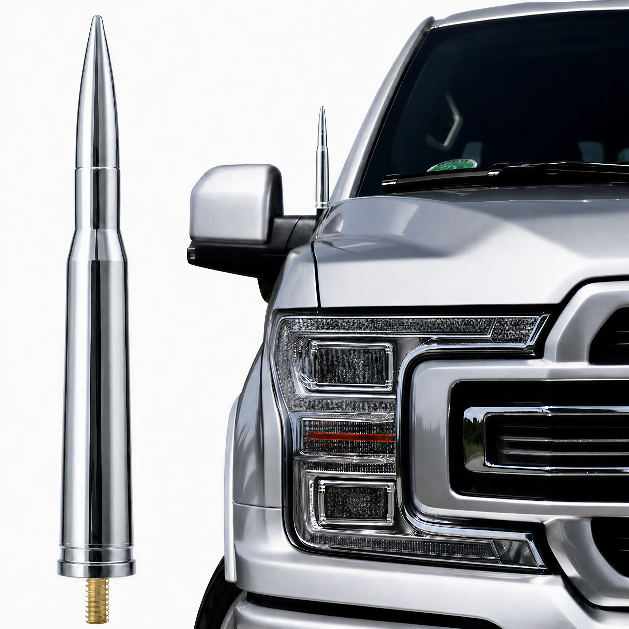 ALUMINUM Alloy Bullet-Style Car Antenna Decoration, Universal Short Antenna Accessory for Cars and Pickup Trucks, Compatible with Ford, Dodge, Chevrolet, GMC, Jeep, Toyota and More