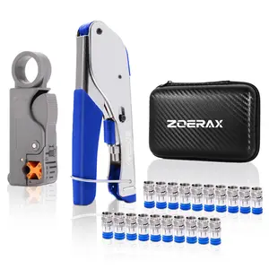 3-in-1 Coaxial Tool Kit, including a wire stripper and 20 F-type connectors, compatible with RG11/RG7; suitable for crimping RG59 and RG6 coaxial cables; ideal for satellite TV, home theater, and network cabling