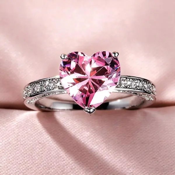 Women's New Blush Pink Heart-Shaped Diamond Zircon Ring - Wedding & Engagement Costume Jewelry, Delicate Fashion Gift Accessory