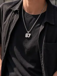 67 Number Pendant Necklace, Lucky Number Trend, Street Minimalist Stainless Steel Chain, Unisex Fashion Jewelry, Cuban Link Necklace