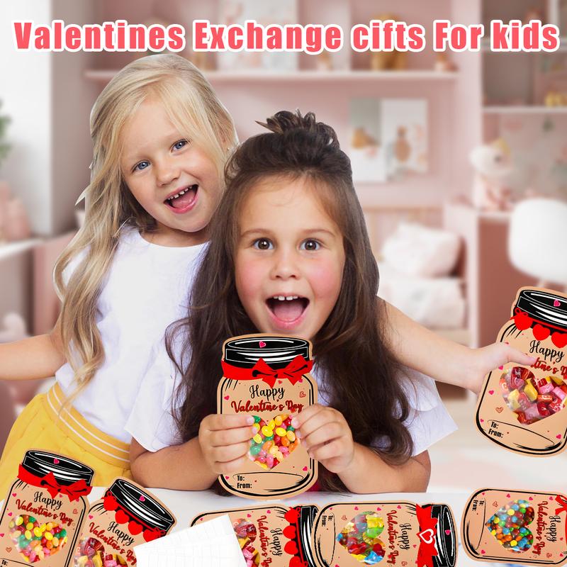 Valentines Day Cards for Kids - 60 Pack Mason Jar Valentine Gifts Cards - Funny Valentines Exchange Cards for School Class Classroom Party Favors (Candy Not Included)