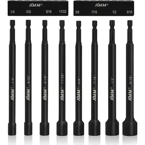 8PCS SAE Magnetic Nut Driver Set for impact drill, Long Nut Drivers 6 INCH (1/4" - 9/16"), 1/4" Hex Shank Nut Driver Bit, Cr-V Steel Heavy Duty Black multifunctional tool gift repair tool kit Hardware Industrialgift