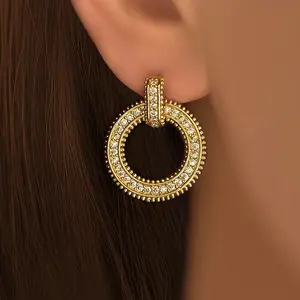 Round Drop Earrings for Women, Silver and Golden CZ Diamond Earrings, Double Circle Dangle Earrings, Elegant Statement Jewelry, Daily Wear Party Gift Accessory