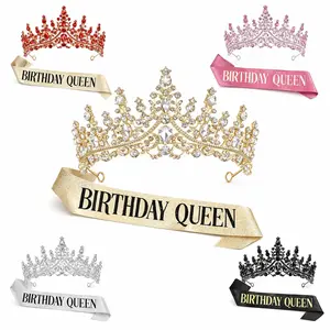 Birthday Queen Crown Set for Women – Crystal Tiara & Sash for Party, 18th 21st 30th Birthday Decorations pageant Princess Birthday Headbands