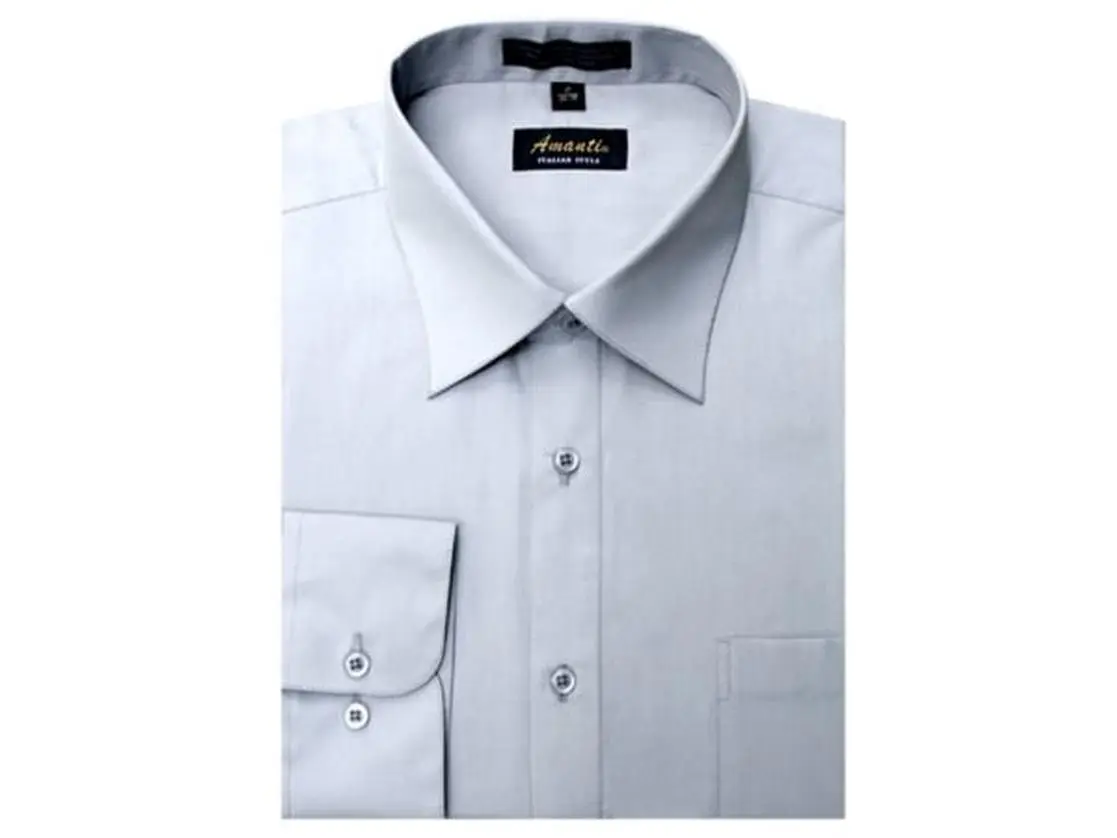 Amanti CL1010-15 1-2x34-35 Amanti Mens Wrinkle Free Silver Dress Shirt - Silver-15 1-2 x 34-35