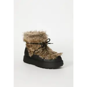JUST FAB Cozy Faux Fur Winter Boots for Women  Platform Ankle Snow Shoes with Adjustable Laces Cold Weather Bootie