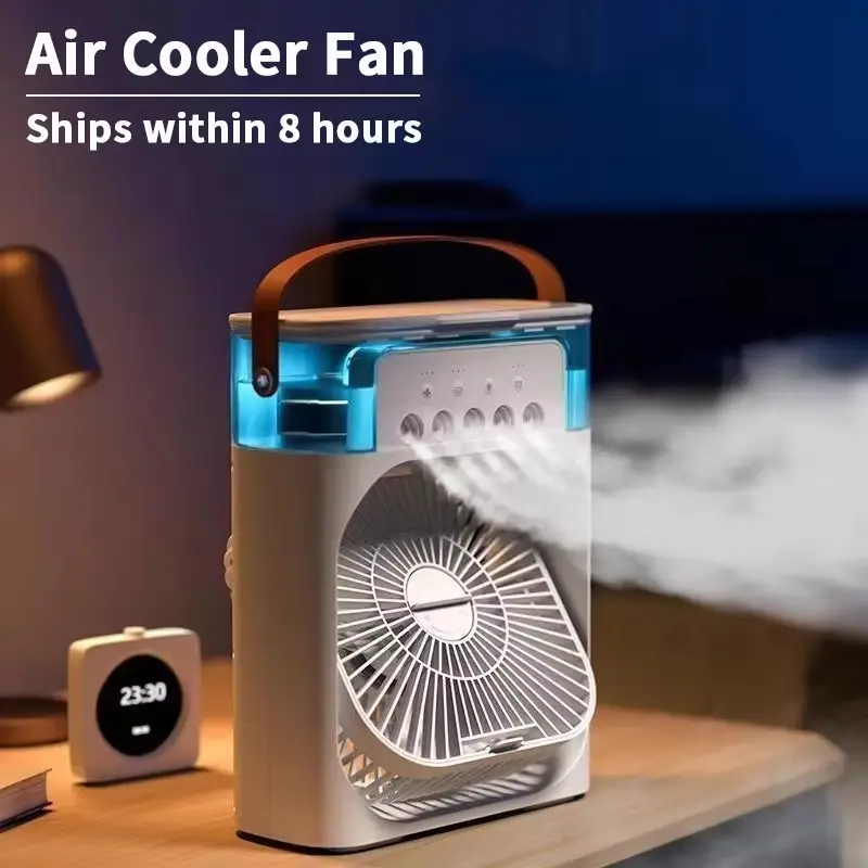 Portable 3 in 1 Air Conditioner Fan USB plug Fan with 3 Spray Speeds Electric Small Air Cooler LED Night Light Humidifier for Bedroom Offic Home Multi