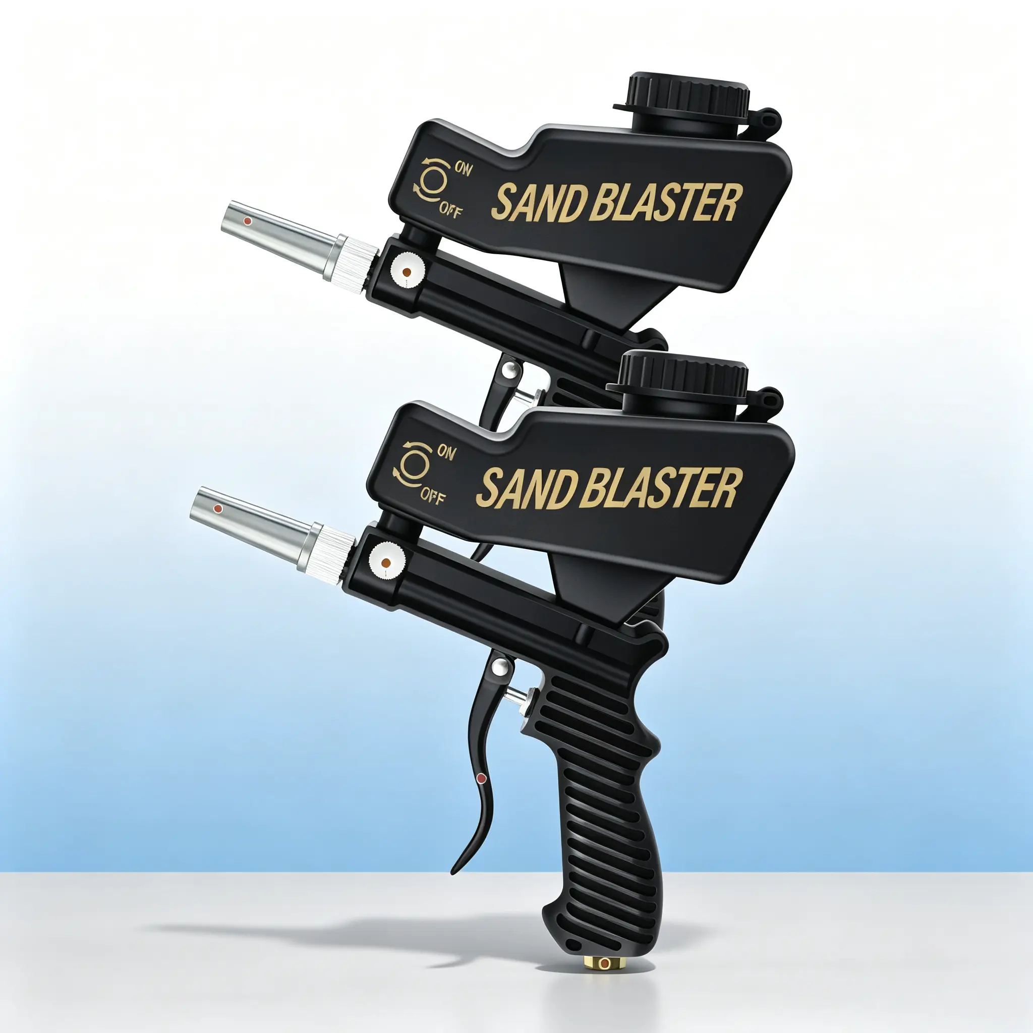 2-Pack Hand-Held Stainless Steel Pneumatic Sand Blaster Gun Set, Large Capacity Hopper, for Home & Workshop Surface Prep (Tools & Hardware Power Tool Accessory)