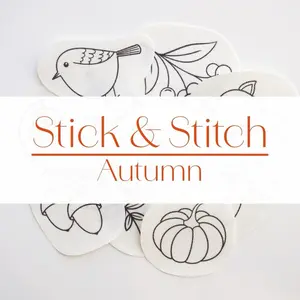 Stick & Stitch Autumn Embroidery Patterns - 10 Pre-Printed Water-Soluble Designs for Clothing Hats Tote Bags & More Easy to Use