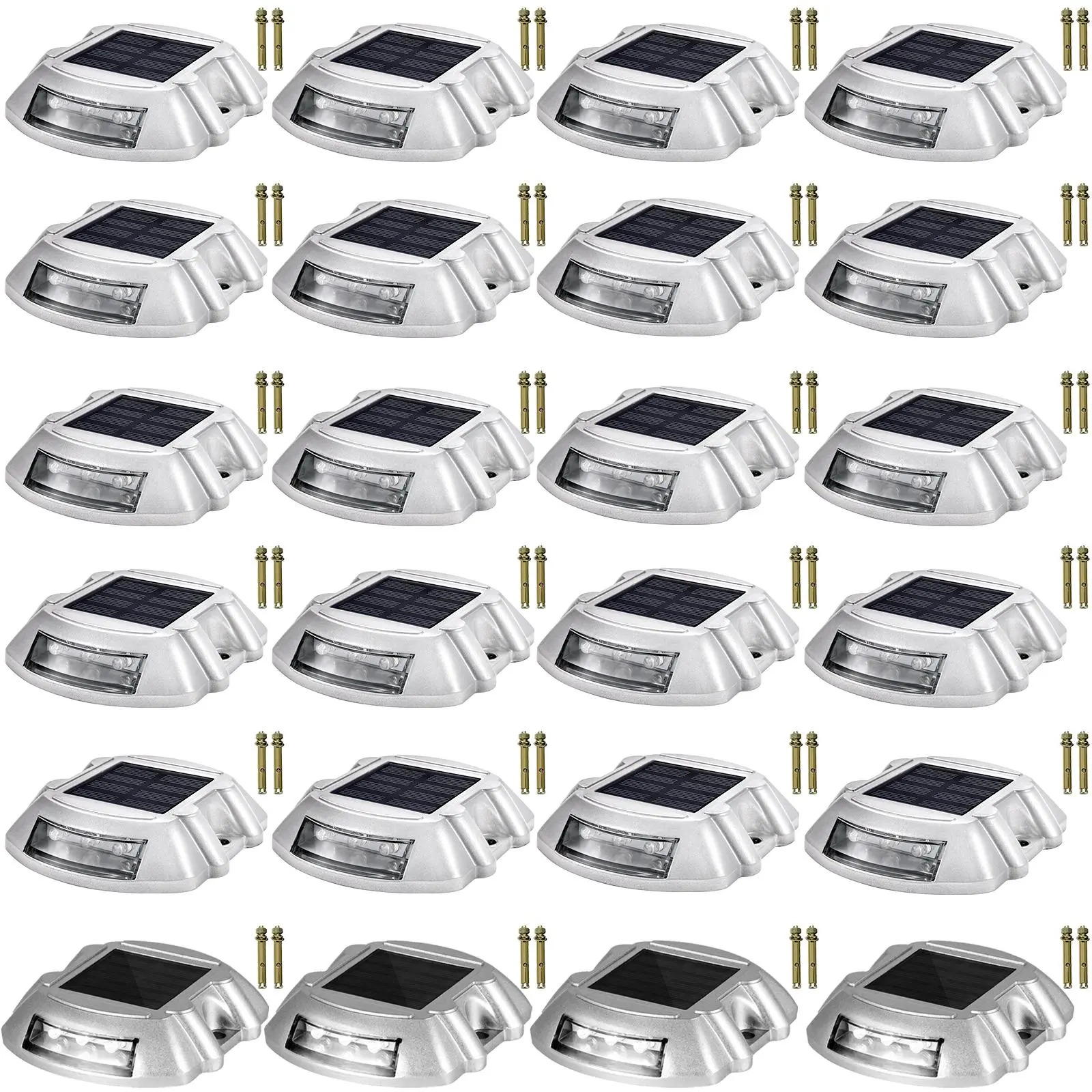 【summerfinds】VEVOR Driveway Lights 24-Pack Solar Driveway Lights Bright White with Screw Solar Deck Lights Outdoor Waterproof Wireless Dock Lights 6 LEDs for Path Warning Garden Walkway Sidewalk Steps