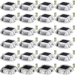 VEVOR Driveway Lights 24-Pack Solar Driveway Lights Bright White with Screw Solar Deck Lights Outdoor Waterproof Wireless Dock Lights 6 LEDs for Path Warning Garden Walkway Sidewalk Steps