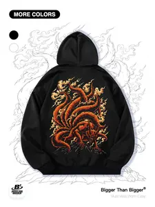 Naruto Nine-Tailed Fox Graphic Hoodie, Loose Fit Casual Sweatshirt with Pockets, Breathable Outdoor Sports Theme Pullover