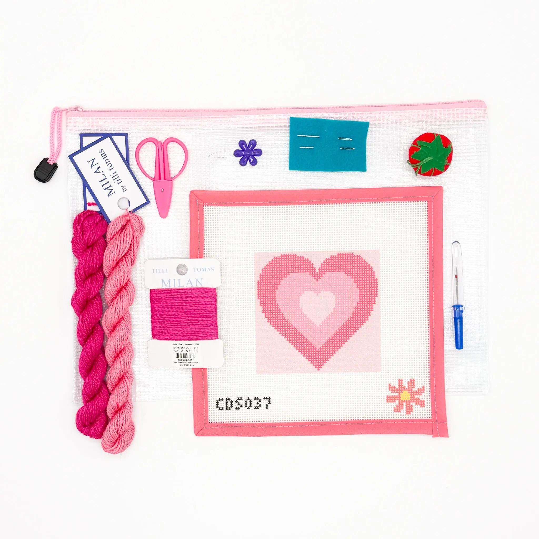 Charming Heart Shape Bubblegum-Cotton Candy Color Beginner Needlepoint Kit for Adults - Silk Material, Seam Ripper Included for Stitching Projects, Colorful
