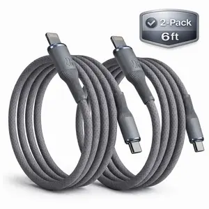 2-Pack 27W 6ft USB-C to Lightning Nylon Braided Fast Charging Cable for iPhone 14/13/12/11/XR/XS Max/8/7/6/5, iPad & AirPods