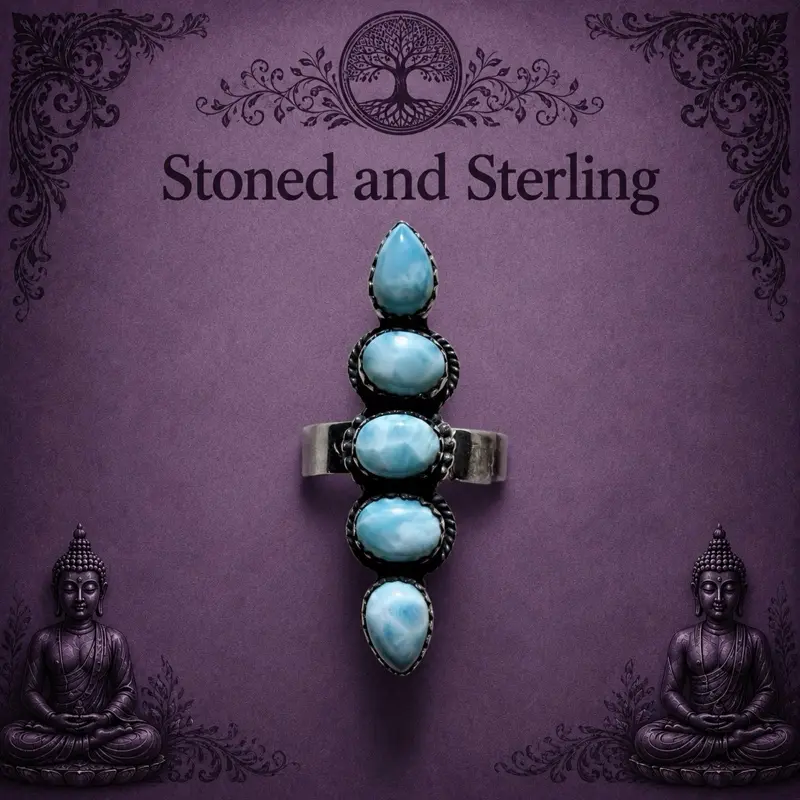 Larimar Statement 5 Stone & Sterling Silver Adjustable Ring