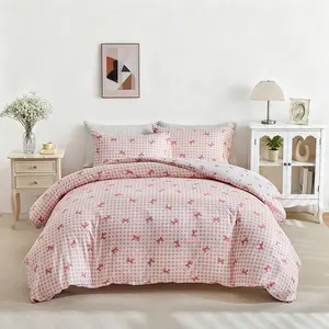 2/3-Piece Bow Print Duvet Cover Set - 1 duvet cover and 1 or 2 pillowcases, geometric checkered set, no filling, modern home decor bedroom essential, soft, comfortable and breathable, fresh and cute bedding, size 9, suitable as a gift, unisex.