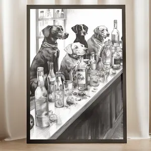 Dog at the Bar Inked Sketch Style Poster - Bar Cart Art Print, Beer Artwork, Bar Wall Decor, Gift for Dog Lover, Man Cave Decor UNFRAMED