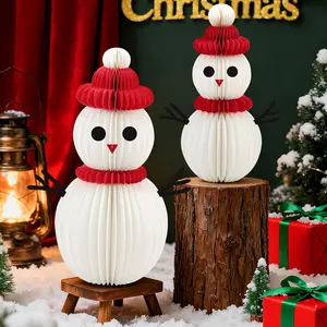 Snowman Decor, 2 count White Honeycomb Paper Snowmen Decorations, 13 & 10 Inch, Centerpiece Christmas Table Decorations for Indoor Winter Xmas  Office Holiday Party Decor Supplies