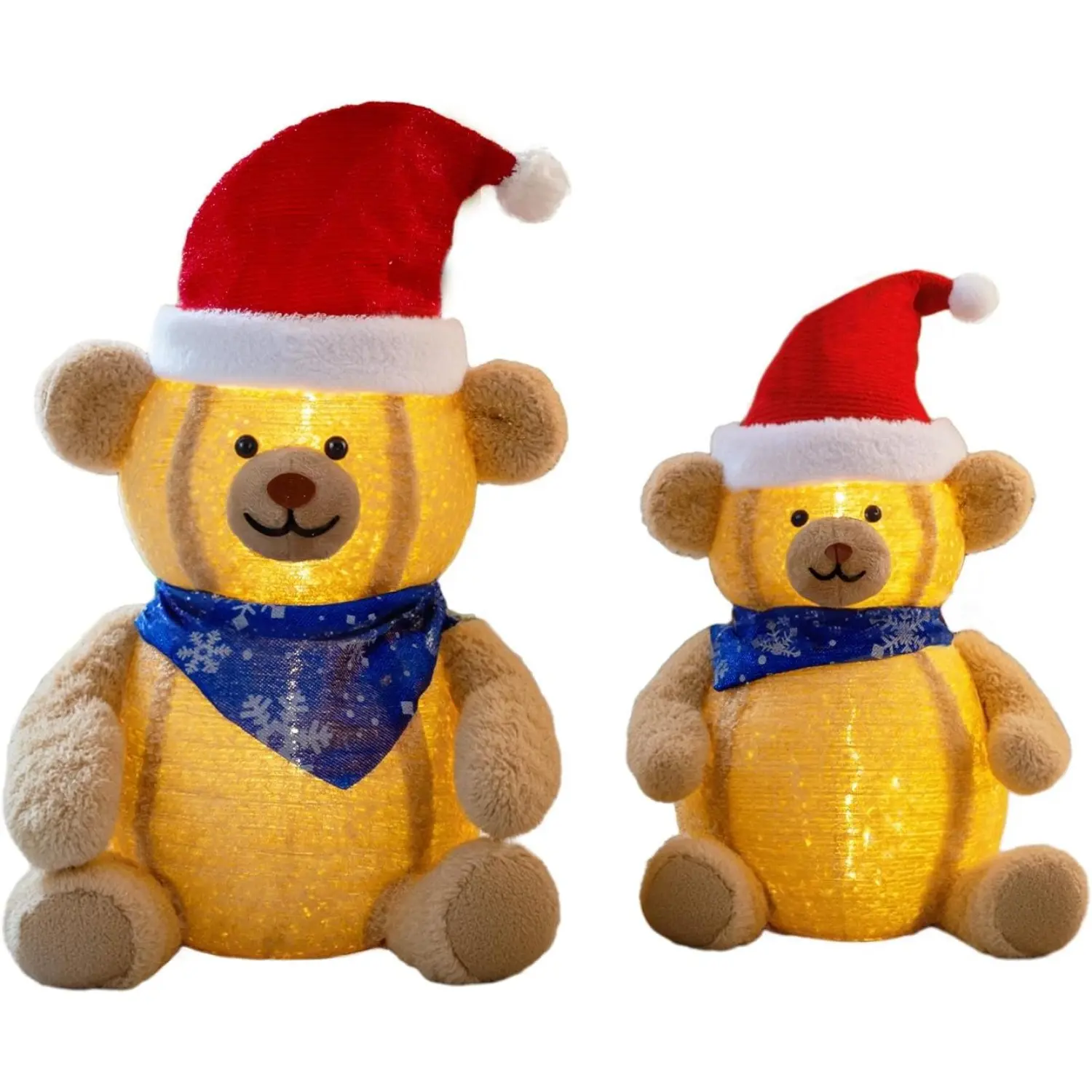 Ubesgoo Set of 2 Lighted Plush Bear Christmas Decorations, Pre-lit Pull Up Holiday Decor with 60 Warm White LED Lights for Xmas Outdoor Indoor Decor Lighted Holiday Displays