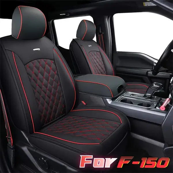 KOLZIIS 2015-2026 Ford F150 Seat Covers Fit For 2017-2026 F250 F350 F450 Trucks Faux Leather Custom Fit 5 Slip-over Headrest Covers Airbag Compatible