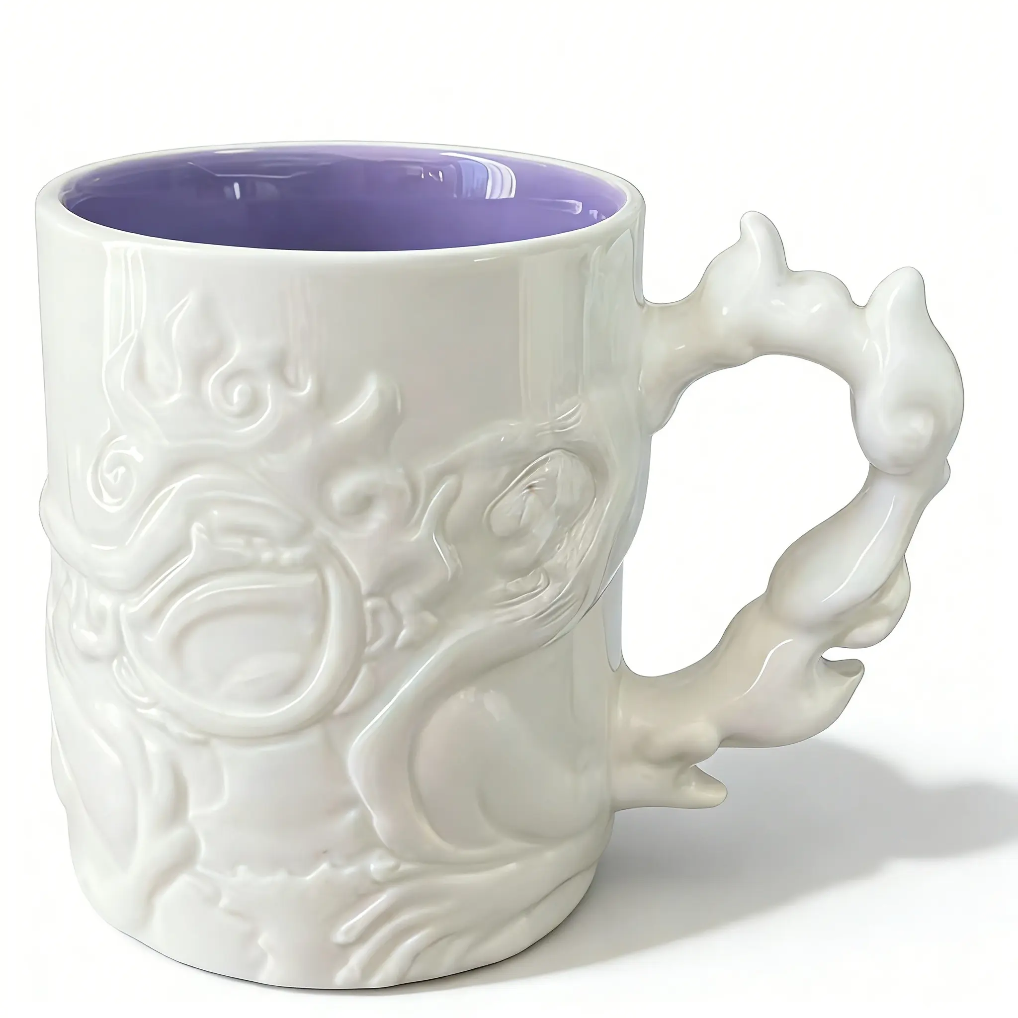 Anime Aesthetic Ceramic Coffee Mug with 3D Embossed Design Contrast Purple Inside Unique Gift for Art Lovers