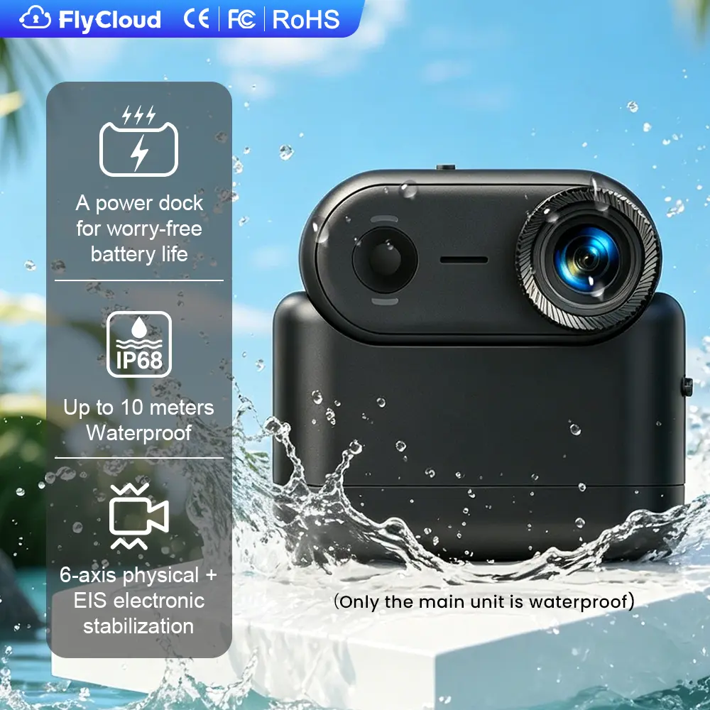 Flycloud Nine Action Camera 4K Magnetic Built-in Memory WiFi Anti-Shake 10m Waterproof with Charging Case Magnetic Clip Necklace Extension Bracket Multi-Angle POV Shooting for Cycling Fishing Outdoor Sports Vlog Pet family View