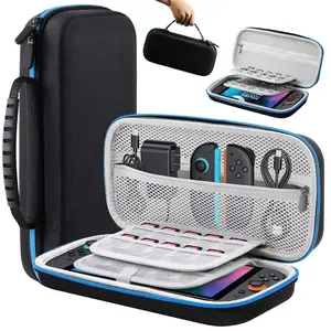 For Switch Storage Bag Compatible with Switch Oled/switch 2 Portable Anti-Drop Hard Shell Case with 20 Game Card Slots Large Capacity Mesh Pocket Gradient Handle Drawstring