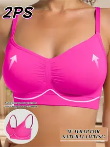 2 Pack Seamless Wireless Bras, Adjustable Thin Straps, Skin-Friendly Breathable Fabric, Casual Sporty Design, Comfortable Zero Feel Lingerie, Wireless Sports Bra