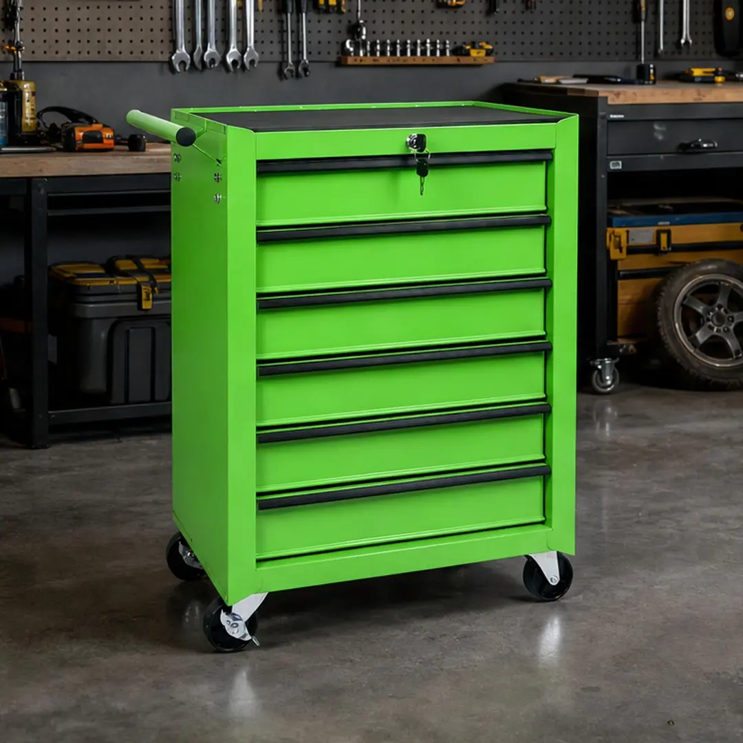 Rolling Metal Tool Chest with 6 Drawers, 20" Steel Tool Storage Cabinet with Ball Bearing Slides, Mobile Workbench on Wheels for Garage Workshop, Multiple Color Options, Black/Blue/Green/Grey Color Options, Steel Material, Product Dimensions:
