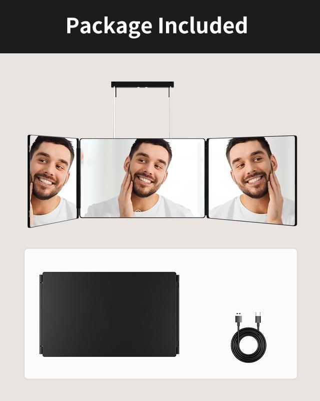 Adjustable LED Light 3 Way Mirror, Portable Trifold Mirror for Shaving, Grooming, Hair Styling, Dye Hair, Makeup, Braiding, 360 Degree Mirror