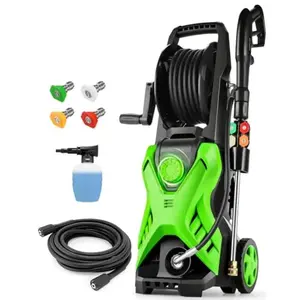 Electric Pressure Washer 2.8 GPM High Power Washer Adjustable Pressure 2500PSI-5000PSI with 33FT Extension Hose Reel 4 Nozzles