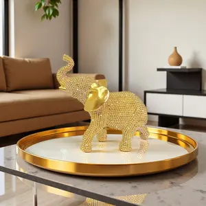 1pc Golden Beaded Elephant Statue & Luxury Rhinestone Figurine for Living Room, Home Office, Entryway - Elegant Feng Shui Decor, Glamorous Gift for Homeowners - Sparkling, Handcrafted, Ornament