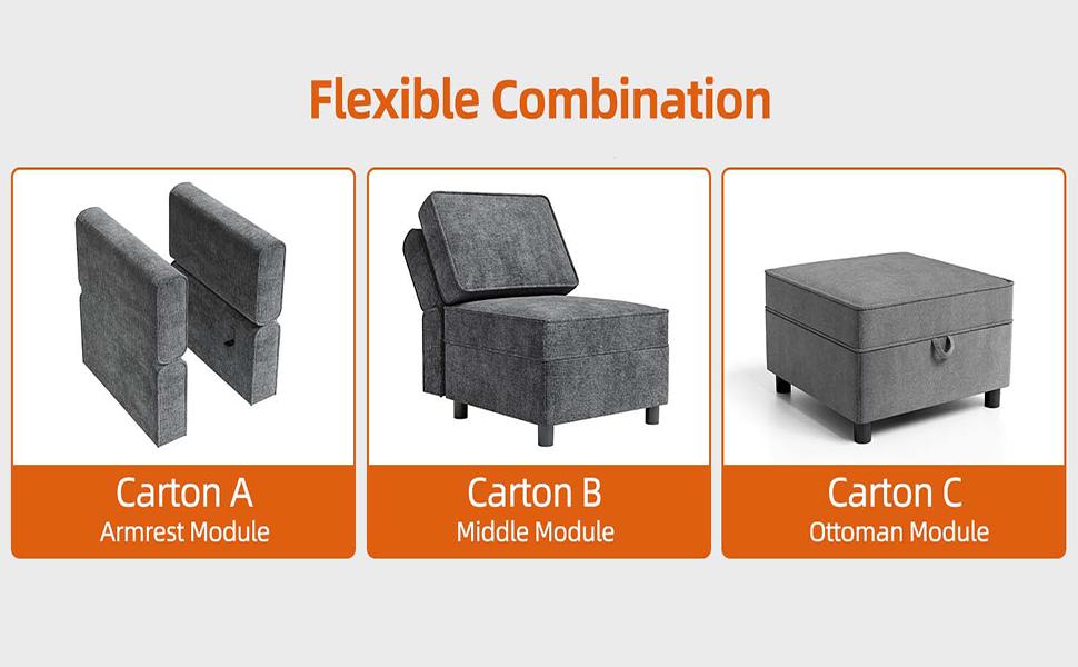 Garvee Modular Sectional Sofa Module Universal Armrest & Backrest Recline Design with 11 Angles Adjustable Armrest & Backrest Grey 26.4" D x 4.7" W x 23.7" H