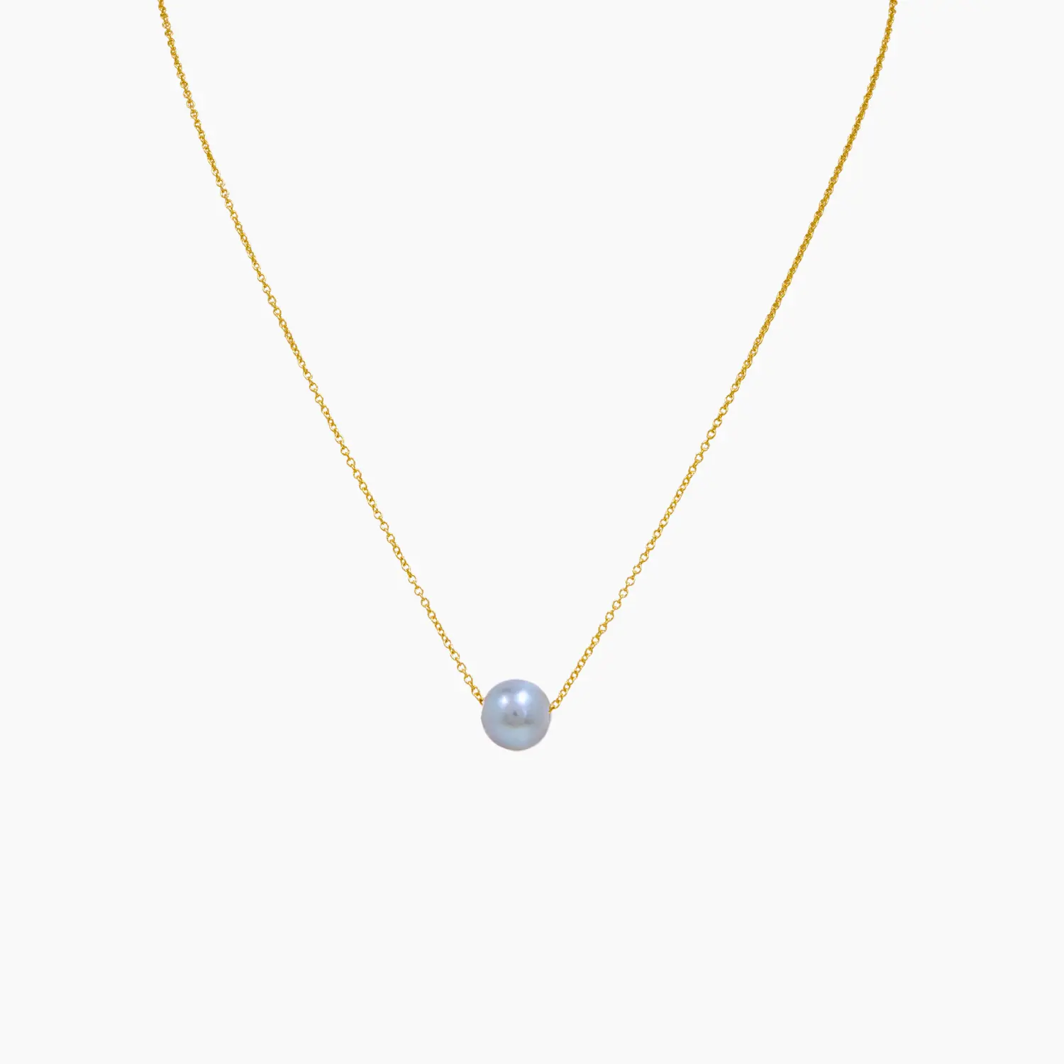 Unisex Floating Blue Akoya Single Pearl Pendant Necklace, Fine Jewelry Accessory