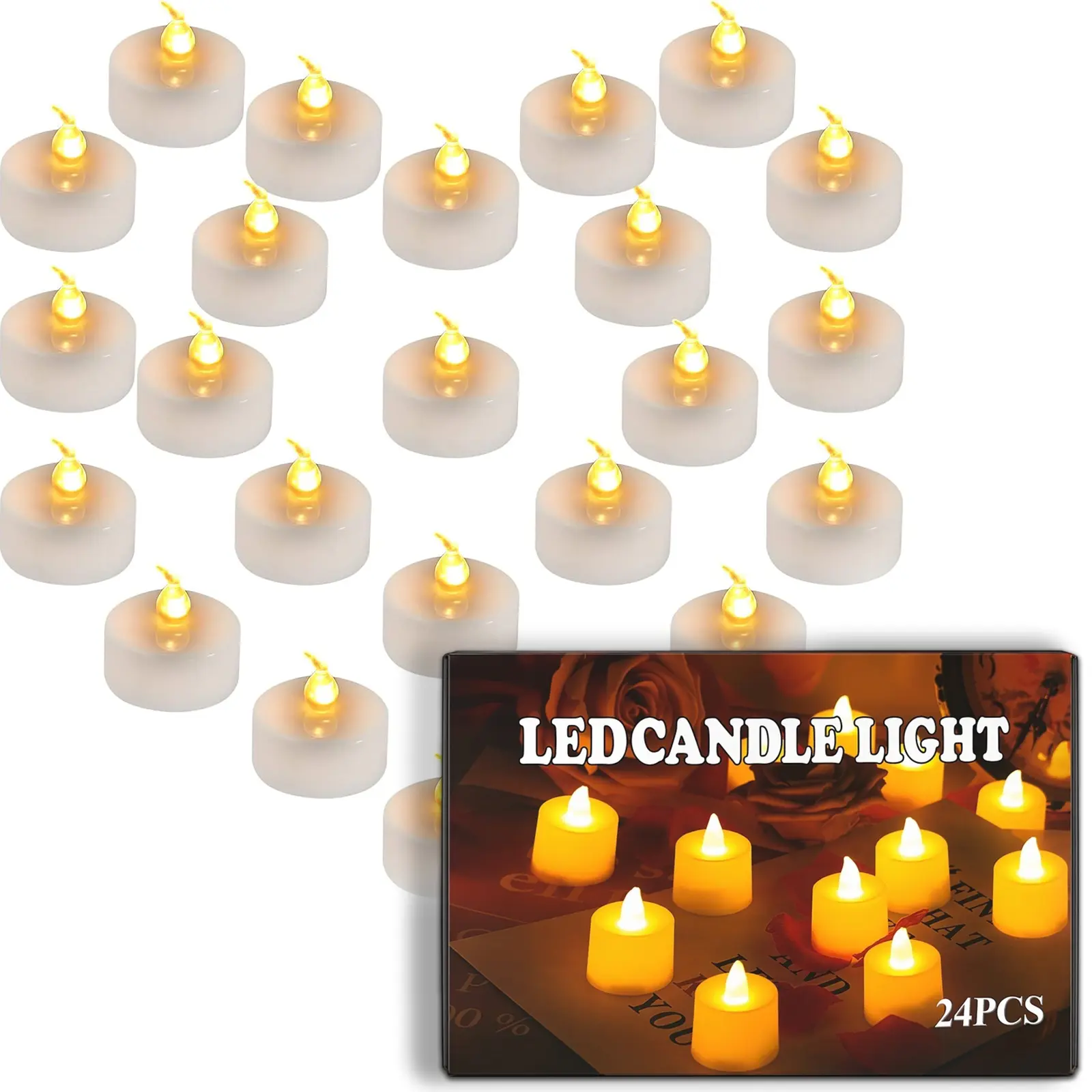24Pcs Bulk Pack Flickering Flameless LED Votive Tealights - Decorative Festive Decorative Lights, 200+ Hours Runtime Battery-Powered Fake Candles with Batteries Included, Ideal for Wedding, Outdoor Decor, Flicker Effect