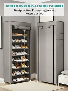 10-Tier Shoe Rack Organizer with Dustproof Cover, Holds 40-50 Pairs, Adjustable Shelves for Sneakers, Heels & Boots, Gray