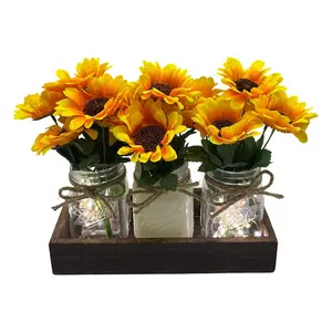 Rustic Mason Jar Vase with Artificial Golden Blossom Arrangement – Glass and Silk Flowers, Decorative Jar for Home, Table, or Kitchen Decor