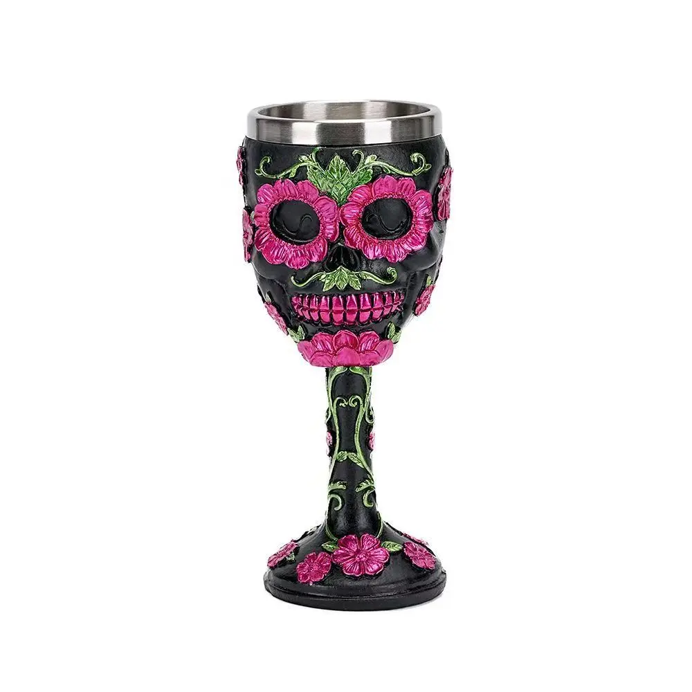Halloween Skull Rose Death Letter Highball Glass, Resin Stainless Steel Shot Glass, Bar Atmosphere Drinkware, Unique Party Accessory