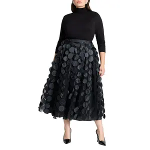 ELOQUII Women's Plus Size Dimensional Dot Tulle Maxi Skirt