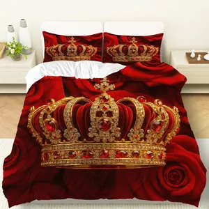 Royal Crown Rose Luxury Bedding Set, 3 Piece Sheet Set with 2 Pillowcases, Romantic High-End Bedroom Decor, Valentine's Day Gift