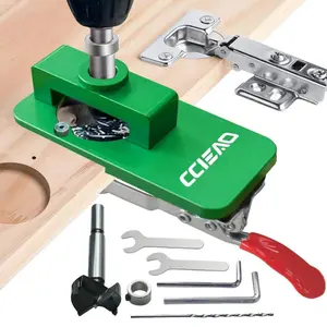Aluminum Alloy Hinge Hole Opener Template, Concealed Hinge Jig with Quick Clamp, Heavy Duty Drilling Jig for Woodworking Door Cabinet Hinges Mounting
