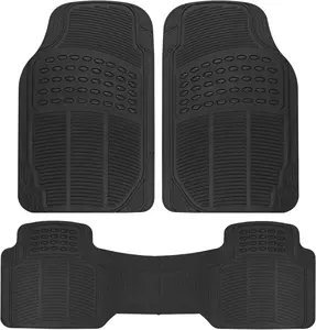 Floor Mats for Cars Trucks SUV, 3-Piece All-Weather Car Mats with Universal Fit Design, Durable Car Floor Mats with Capture Ridges, Waterproof Rubber Floor Mats for Cars (Black)