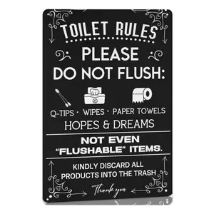 Funny Toilet Rules Metal Sign Please Do Not Flush Q-Tips Wipes Paper Towels Hopes & Dreams Bathroom Rules Tin  Vintage Home Office Restroom Bath Decor Signs 8x12 Inch