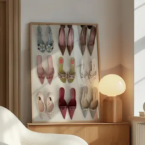 Vintage Designer Heels Aesthetic Wall Art – Chic Shoe Print for Fashion Lovers, Feminine Decor for Closet & Bedroom, Coquette Prints Poster (UNFRAMED)(Note: Frame shown for display only)