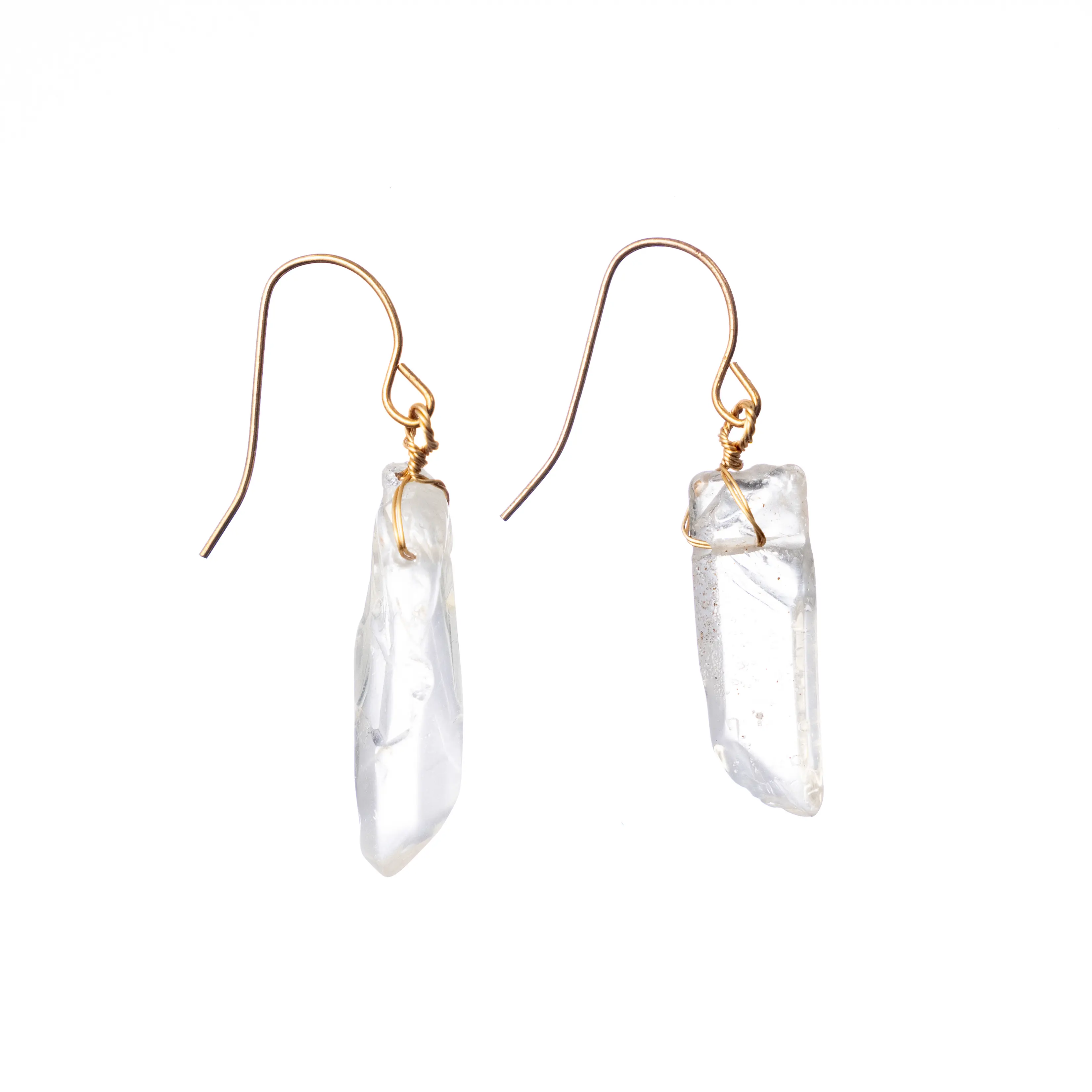 Elegant Clear Quartz Crystal Earrings with Gold-Plated Copper - Natural Stone Earrings for Clarity & Healing