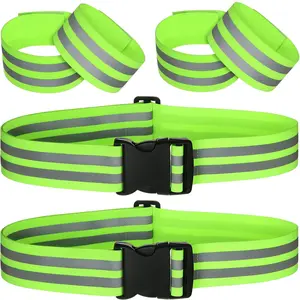 6 Pieces Reflective Band Strap Safety Reflective Glow PT Belt High Visibility Waist Belt for Arm, Wrist, Ankle, Leg Running Cycling Walking Marathon(Green)