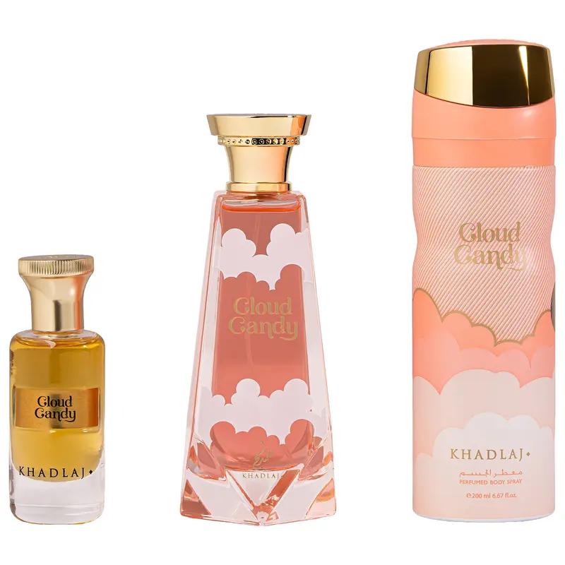 Khadlaj Cloud Candy For Unisex 3 Piece Gift Set (3.4 Ounce, Extrait de Parfum Spray + 6.8 Ounce, Perfumed Body Spray + 0.81 Ounce, Concentrated Perfume Oil)