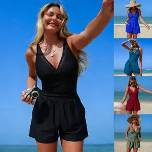 Women's swimsuit one-piece swimsuit new one-piece swimsuit women's solid color with pocket sports conservative bikini